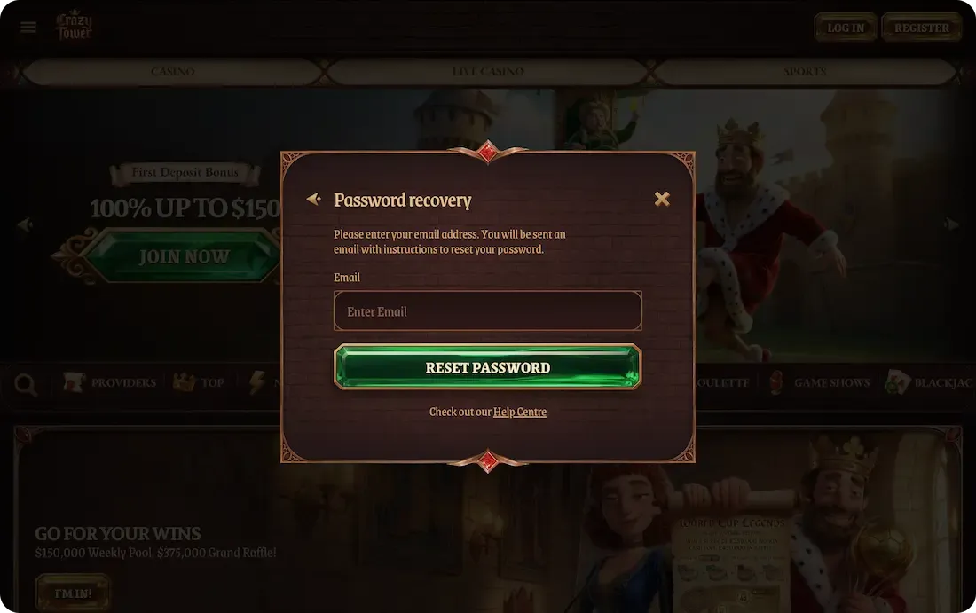 crazytower casino forget password