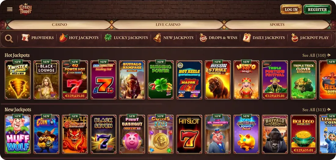crazytower casino games