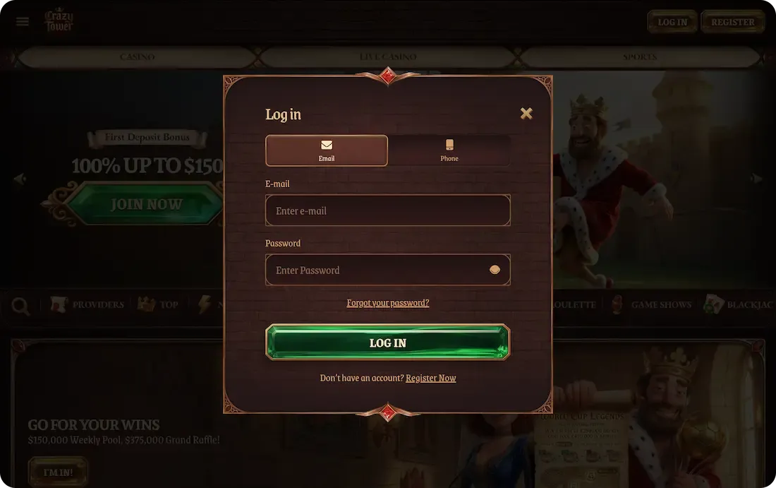 crazytower casino email login