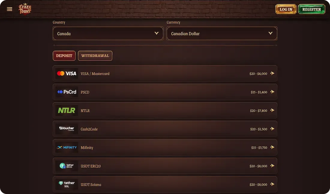 crazytower casino payments