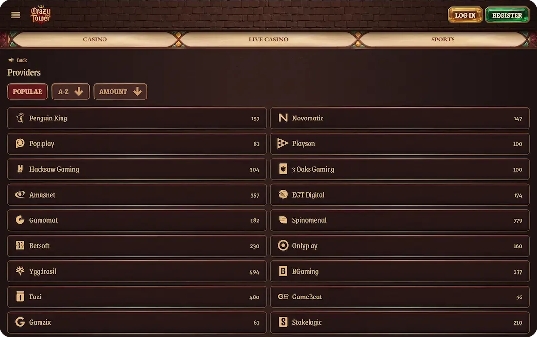 crazytower casino software providers