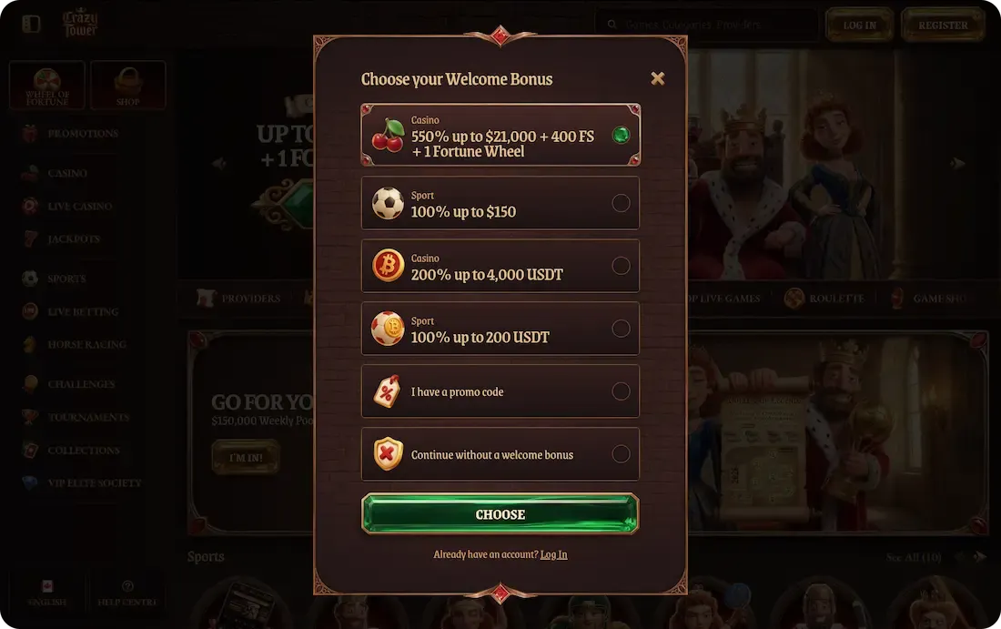 crazytower casino welcome bonus